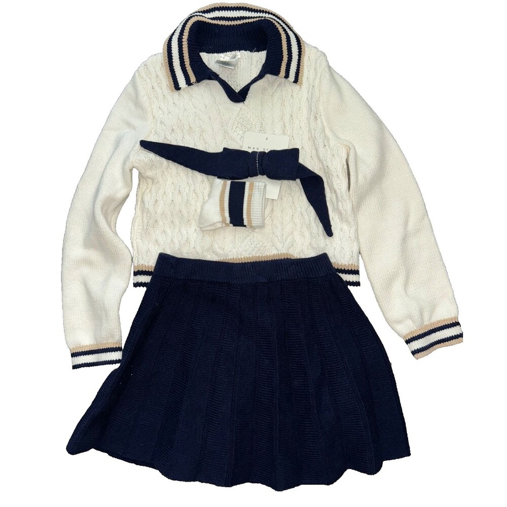 Max Studio Kids Girls Knit School Uniform Set Size 5/6 4pc NWOT Skirt Sweater